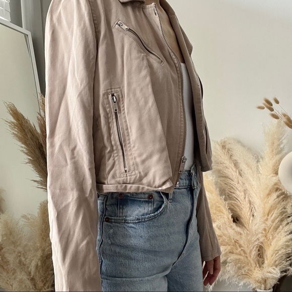 Abercrombie & Fitch Cropped Beige Cream Moto Utility Jacket - Picture 9 of 14